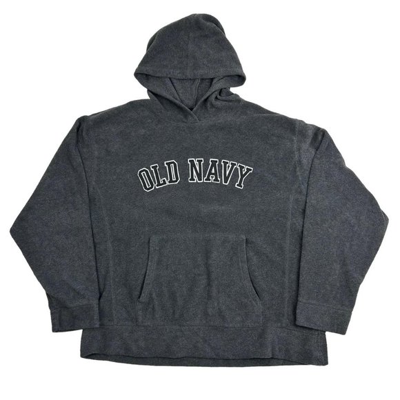 Old Navy Other - OLD NAVY Gray Full Sleeved Embroidered Big Logo Fleece Hoodie Mens XXL